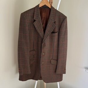 Brown Wool Checkered Men's Blazer